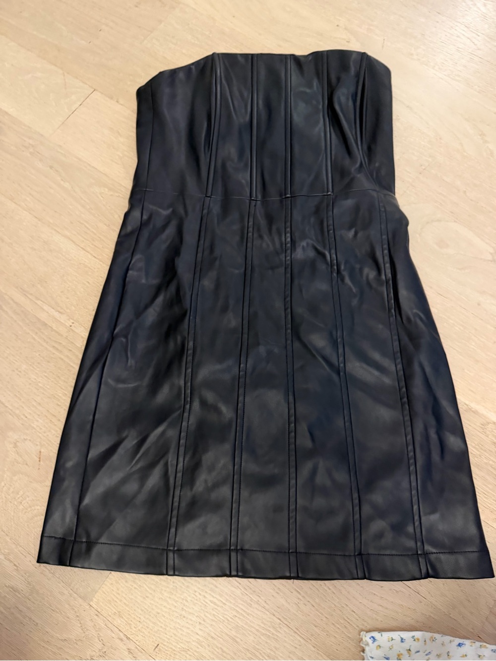 En Saison Strapless Black Faux-Leather Dress
